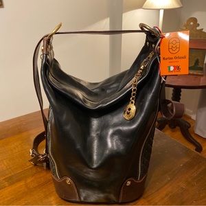MARINO ORLANDI Leather Sling Backpack Bag Purse Black Made in Italy NWT OFFERS!